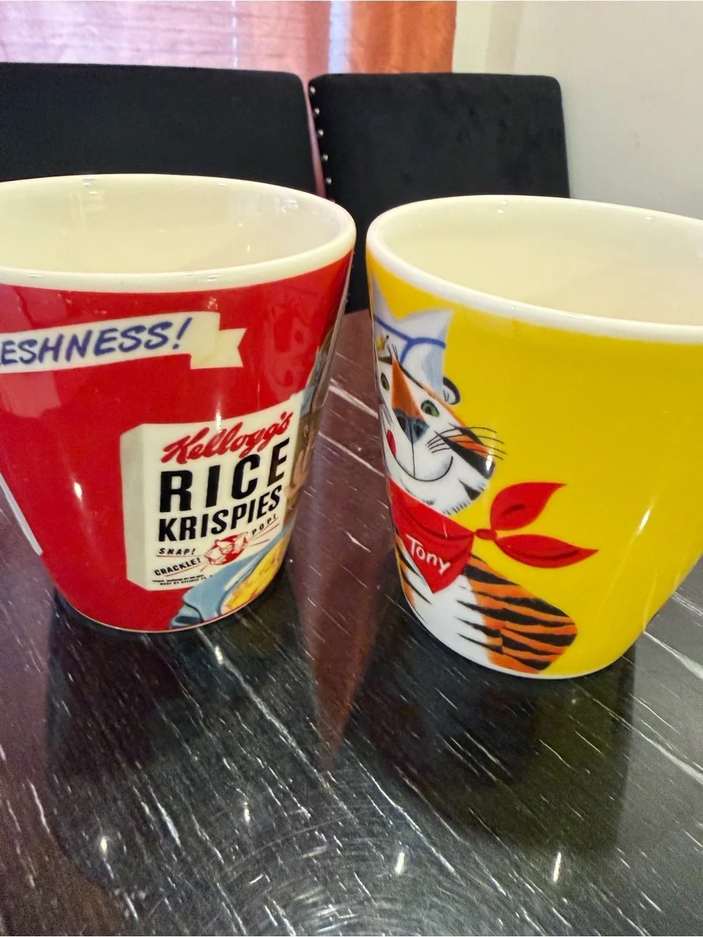 Vintage Kellogg's Red Rice Krispies & Yellow Frosted Flakes Cartoon Mugs